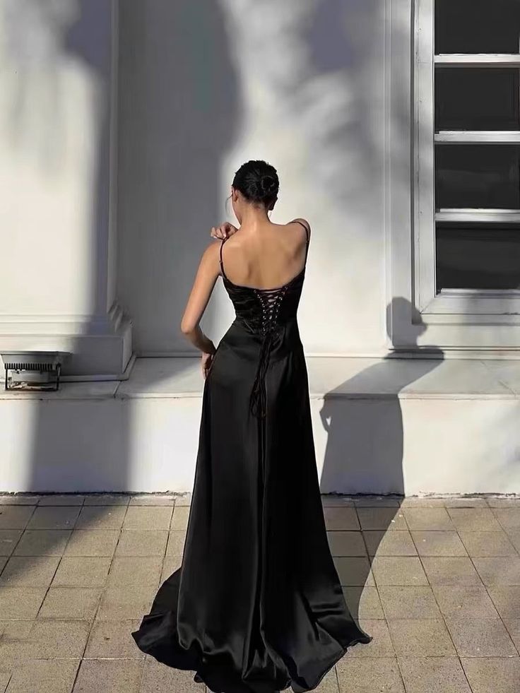 Sexy Spaghetti Straps Black Birthday Dress Formal Dress Evening Dress fg5880
