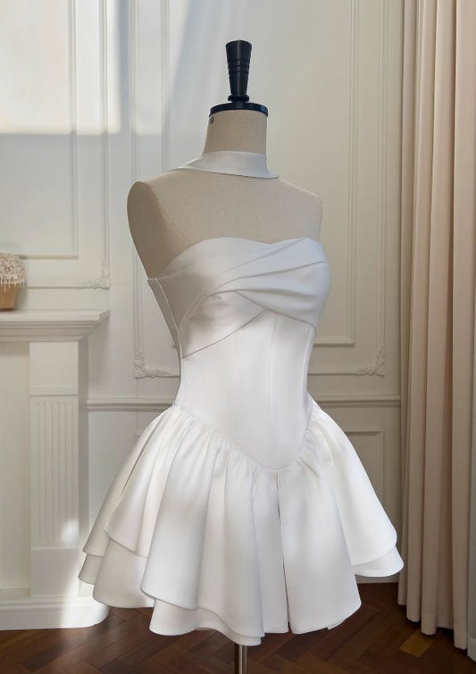 A Line Strapless White Homecoming Dress Short Evening Dress Cocktail Dresses Short Party Dress fg7947