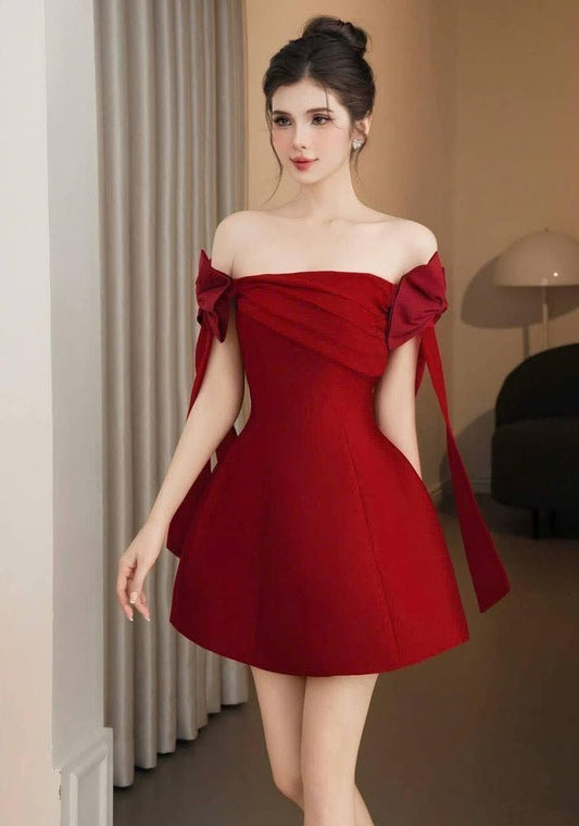 A Line Red Off Shoulder Short Prom Dress Birthday Party Dress Homecoming Dress fg8140