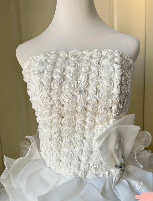 Elegant Homecoming Dress Strapless Flower Tulle Cascade Bowknot Back to School Outfits Party Dress D6480