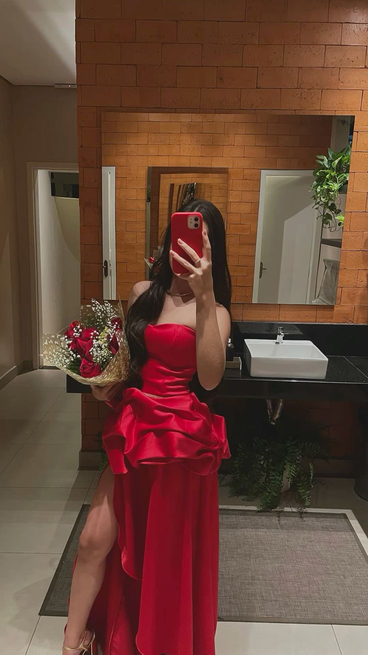 Red Long Evening Dress Sleeveless Sexy Formal Dress S7034