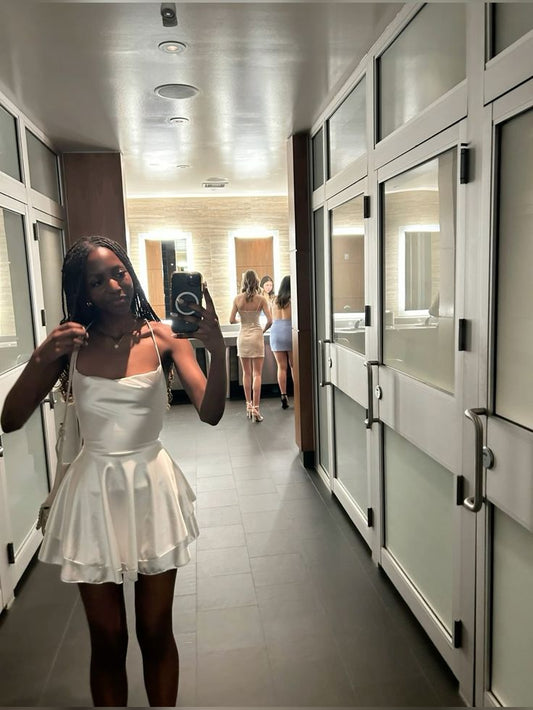 Spaghetti Straps White Homecoming Dress Short Party Dress fg7710