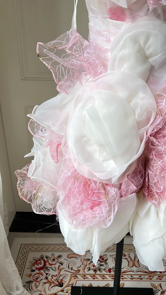 New Homecoming Dress Strapless Flower Cascade Back to School Outfits Party Dress D6472
