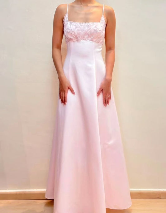 Pretty A Line Spaghetti Straps Pink Evening Dress Long Prom Dresses fg7559