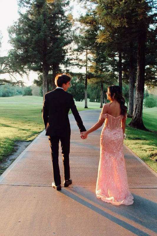 Pink Off Shoulder Long Evening Dress Sexy Party Dresses Prom Dress S7186