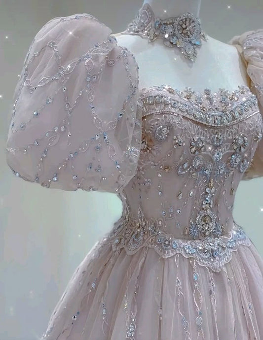 Pink A-Line Beaded Sequin Long Prom Party Dress Formal Evening Dress S7175