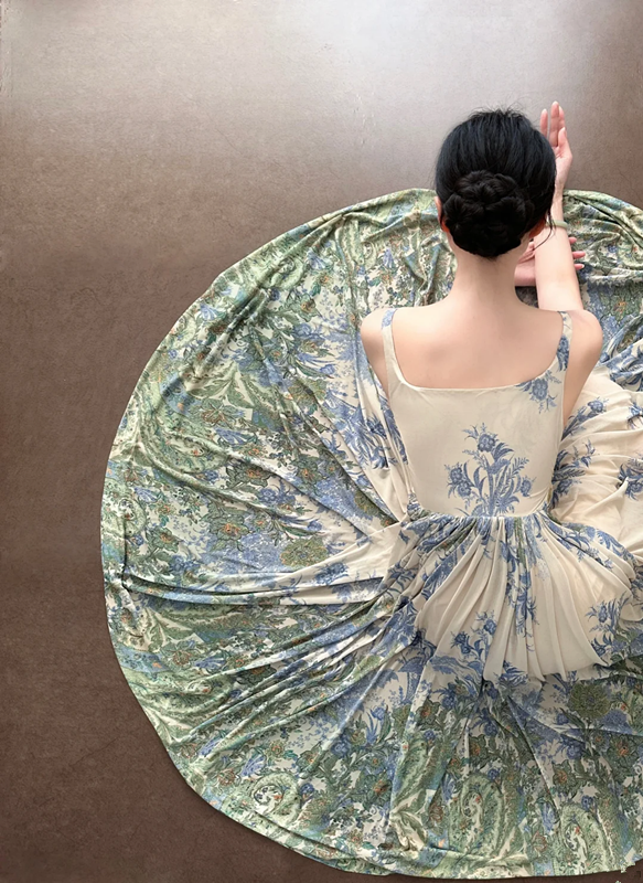 Light green halter-neck fitted floral maxi skirt ball gown R8051