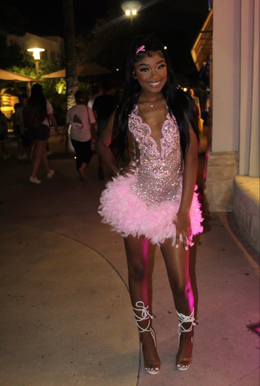 Pink Sexy Beaded Homecoming Dress Short Party Dress fg7723
