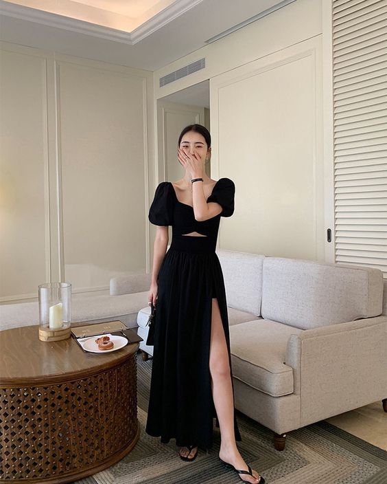 Vintage Long Prom Dress Black Elegant Party Dress fg5785