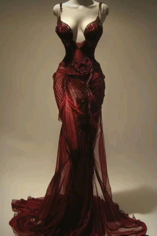 Sexy Burgundy Long Prom Evening Dresses S7124
