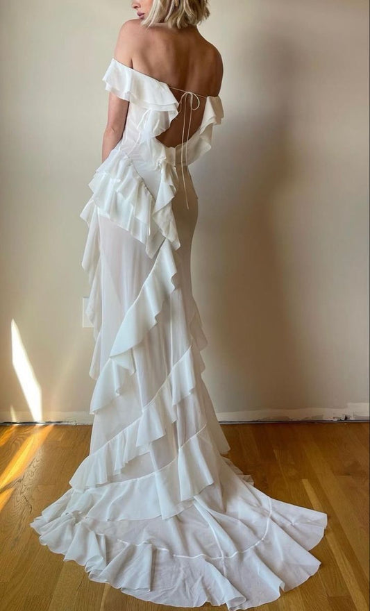 Off shoulder irregular dress for women elegant sexy evening ruffle party dress S7073