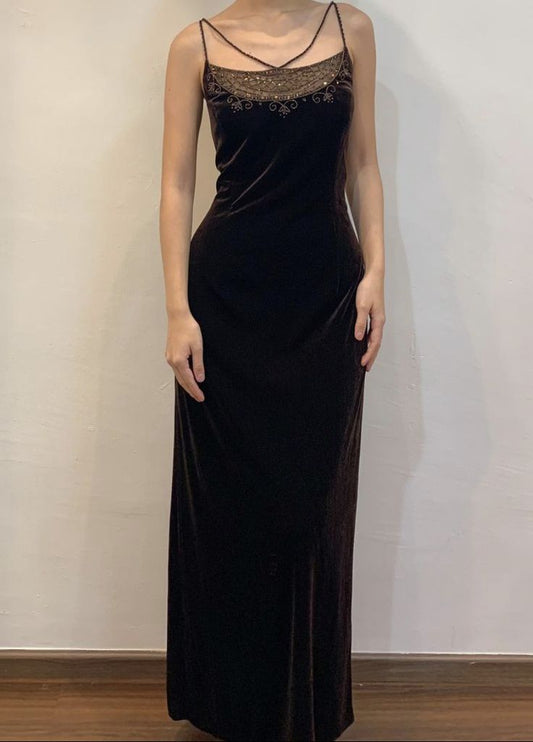 Beautiful Spaghetti Straps Velvet Birthday Party Dresses Long Prom Dresses S7051