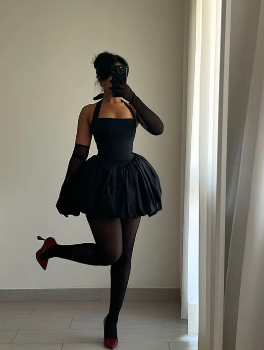 A Line Black Halter Birthday Outfit Short Evening Dress Cocktail Dresses Short Party Dress fg7984