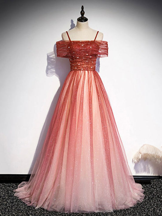 Tulle Long Prom Dress, A-Line Off Shoulder Evening Dress fg5701