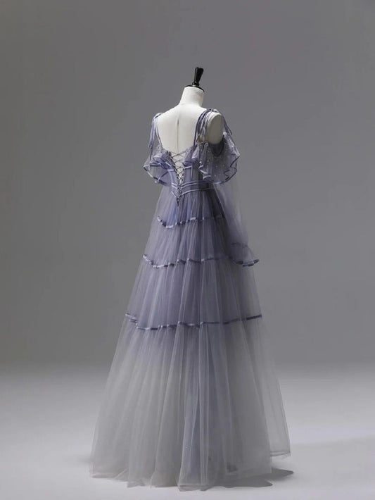 A Line Tulle Long Prom Dress Unique Evening Party Dresses fg7655