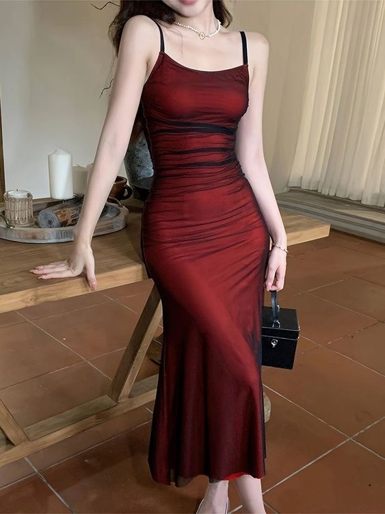 Burgundy Sheath Long Prom Dress Evening Party Dress S5359
