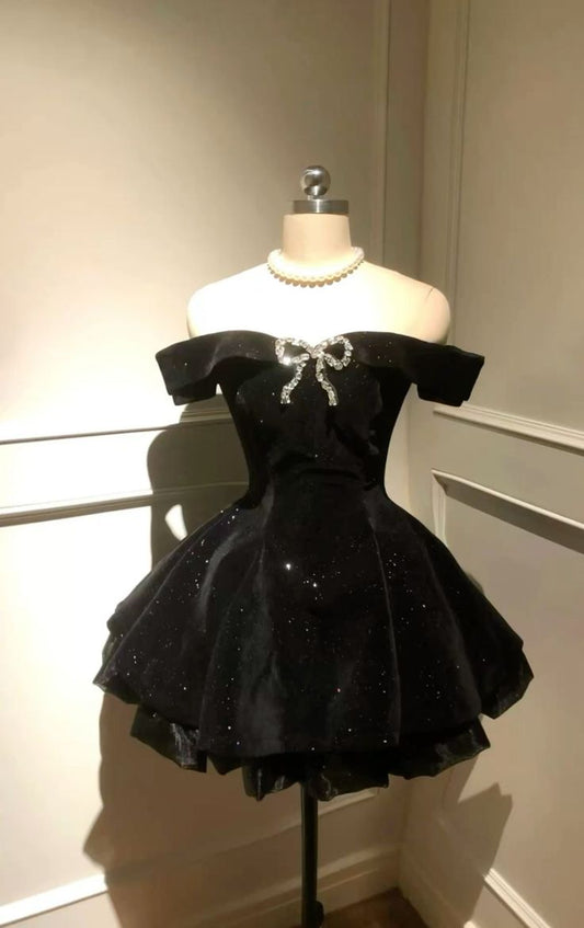 Black Off Shoulder Homecoming Dress Short Party Dress fg7701