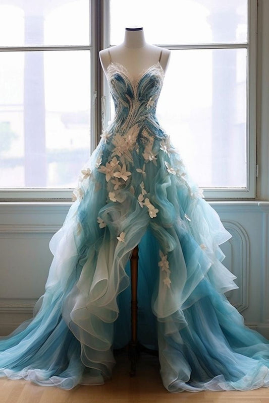 A Line Tulle Ball Gown Formal Dress,High Low Evening Gowns S7098