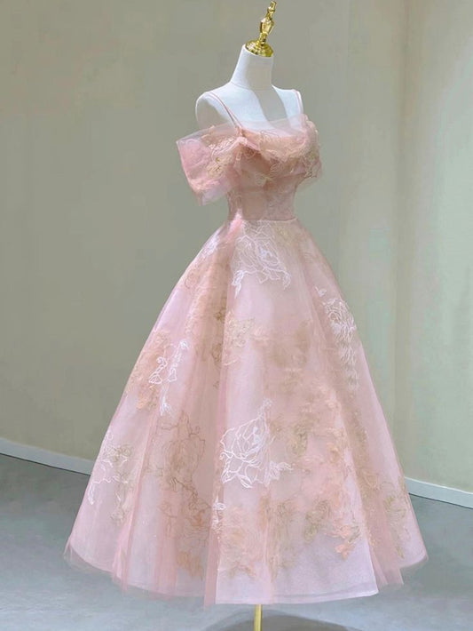 Spaghetti Strap Tulle Lace Short Prom Dress, Cute A-Line Party Dress S5366