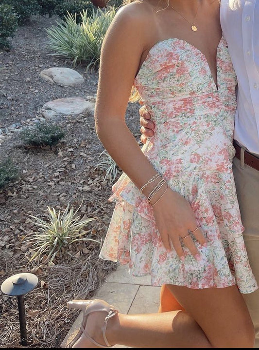 A Line Floral Print Short Prom Dress Birthday Party Dress Homecoming Dress fg8171