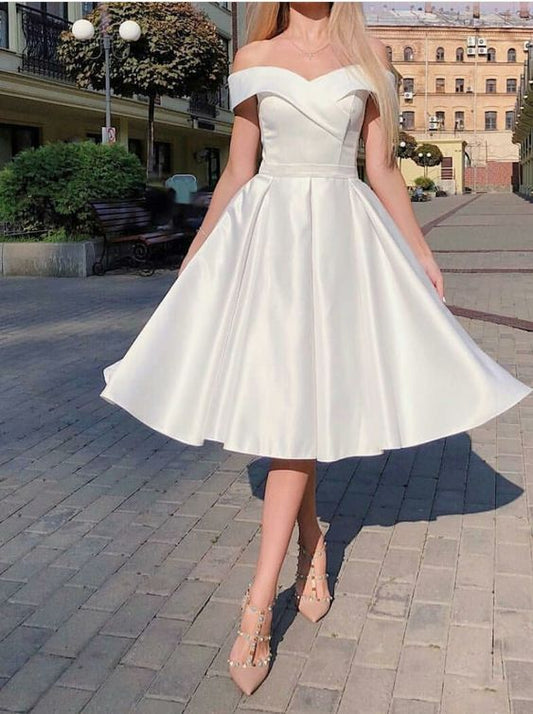 WHITE OFF SHOULDER SATIN PROM DRESS WHITE EVENING DRESS fg5607
