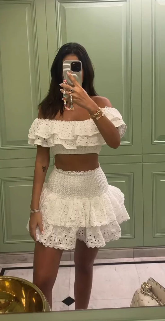 White Lace Two Piece Short Evening Dress Cocktail Dresses Short Party Dress fg7830