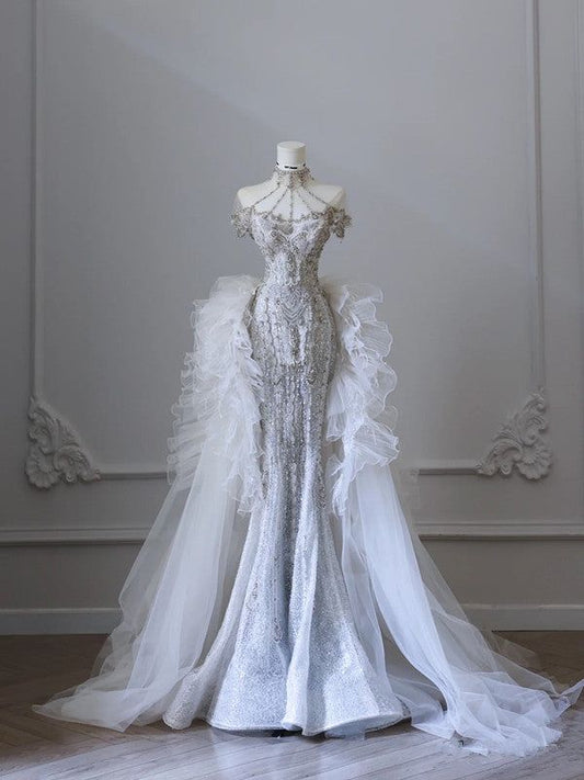 Elegant Mermaid Sweetheart Tulle Lace Long Wedding Dresses S7258