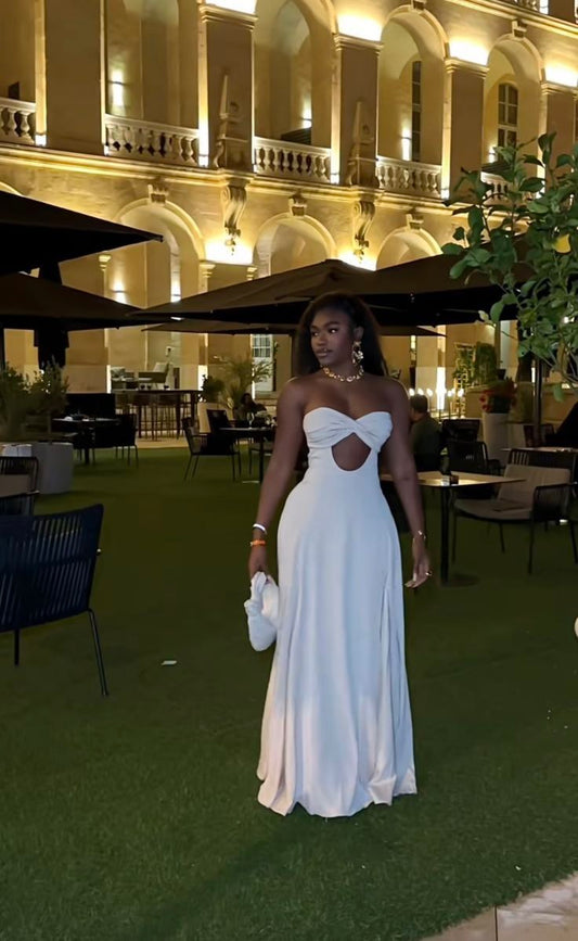 Elegant White Strapless Long Evening Dress Birthday Outfits fg6811