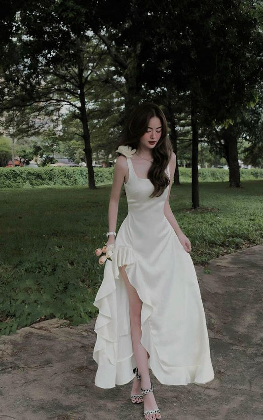 A line Ivory Asymmetric Ruffled Prom Evening Dresses For Women fg6230