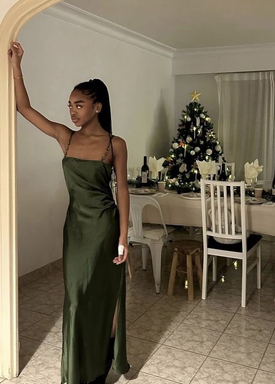 Spaghetti Straps Satin Long Evening Prom Dresses fg6722