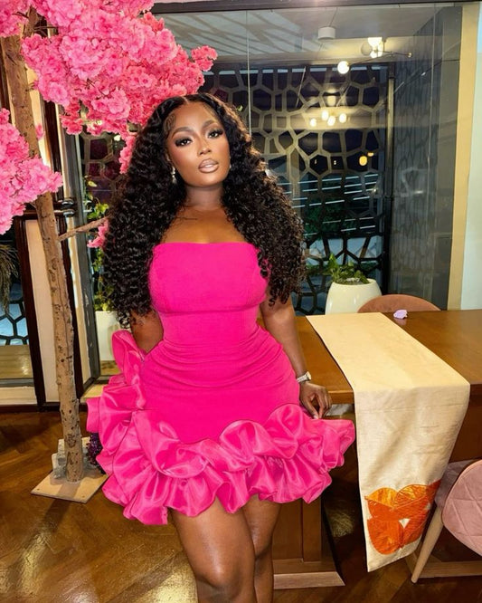 Strapless cocktail dress short prom dress with ruffles below birthday party summer formal gown