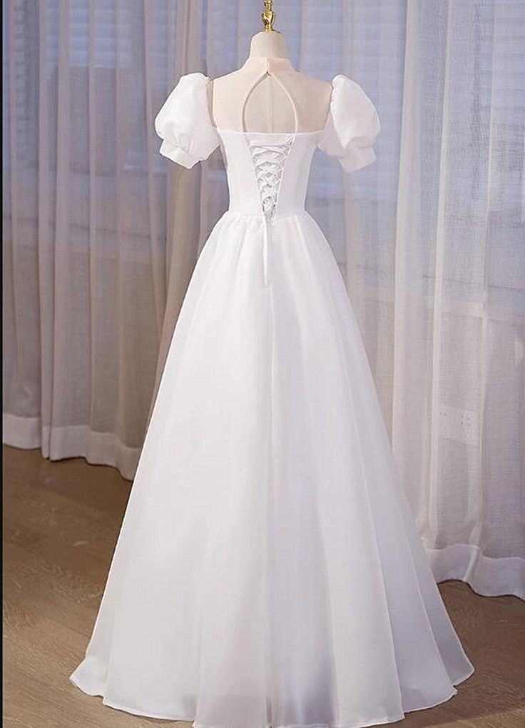 High Neckline A-line Short Sleeves Party Dress, Long Formal Dress fg5576