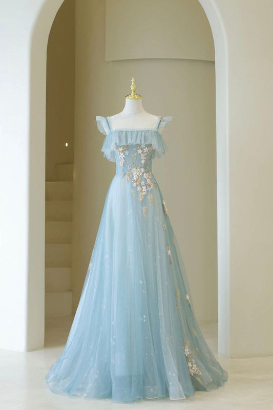 Spaghetti Strap Lace Long Prom Dress, Cute A-Line Graduation Dress fg5692