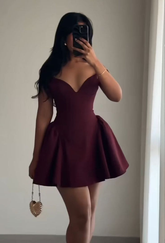 A Line Burgundy Short Evening Dress Cocktail Dresses Short Party Dress fg7843
