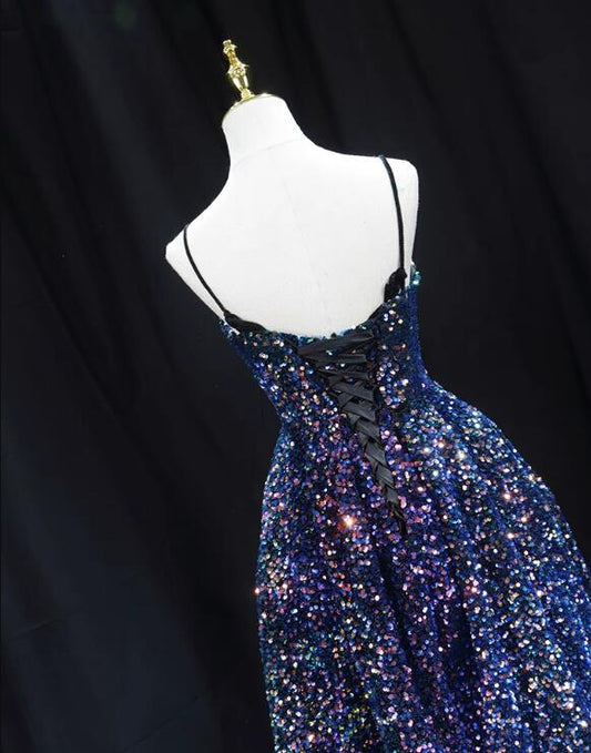 Sequins V-Neckline Short Straps Homecoming Dress, Short Sequins Prom Dress fg5924