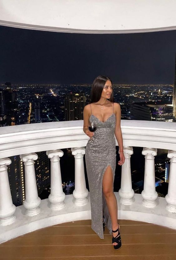 Spaghetti Straps Mermaid Sleeveless Prom Dress With Split Luxury Evening Dress S5367