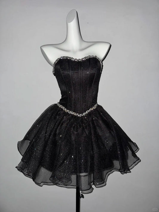Elegant Homecoming Dress Sweetheart Rinestone Tulle Prom Dress Back to School Outfits Party Dress D6134