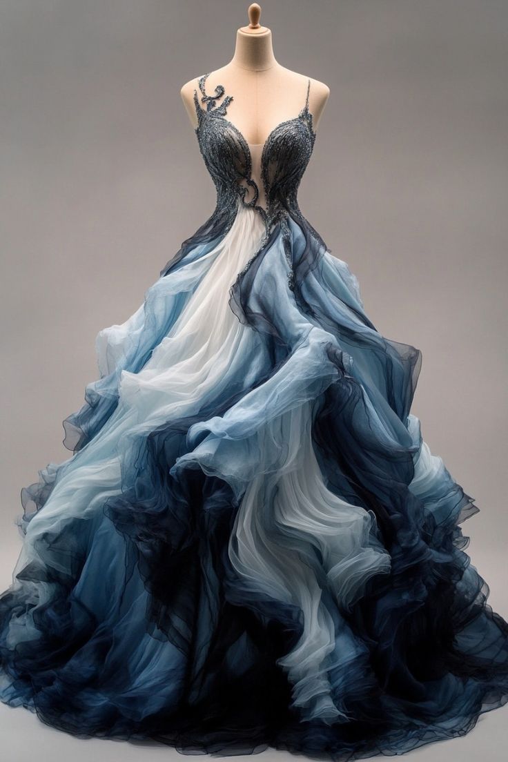 A Line Ball Gown Ombre Long Prom Dress Evening Formal Dress S7092