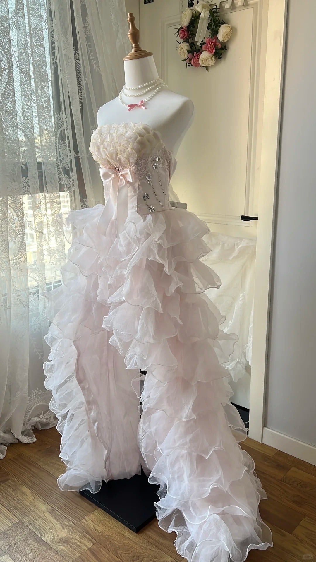 Stunning Homecoming Dress Strapless Tulle Hi-Lo Bowknot Back to School Outfits Party Dress D6454