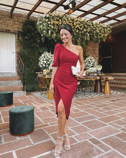 One Shoulder Party Dresses Sheath Evening Dress fg5642