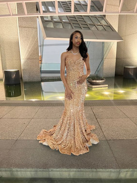 Gorgeous Gold Sequins Mermaid Prom Dresses fg5487