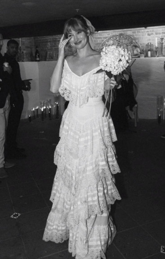 A Line Vintage Off Shoulder Long Wedding Dress S7071