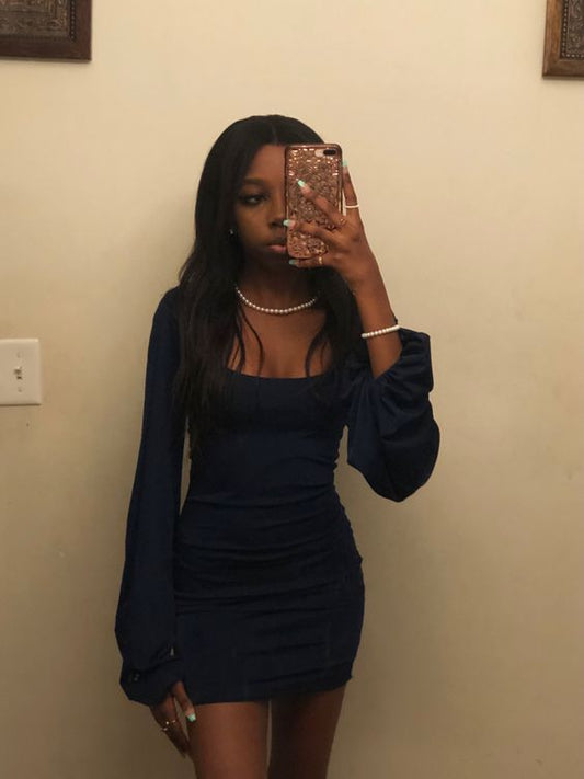Elegant Short Homecoming Dresses Dark Navy Short Sheath Dress fg5410