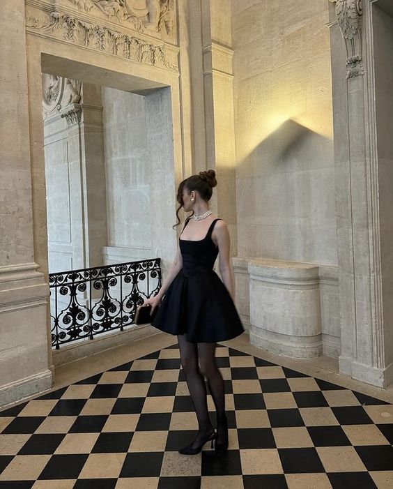 simple a line black homecoming dress 18th birthday outfits S5372
