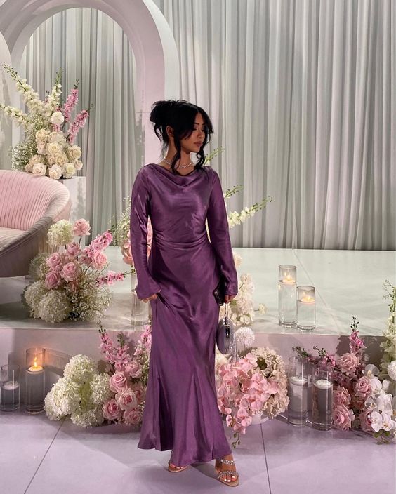 Elegant Purple Dress Prom Long Fall Wedding Guest dress fg5408