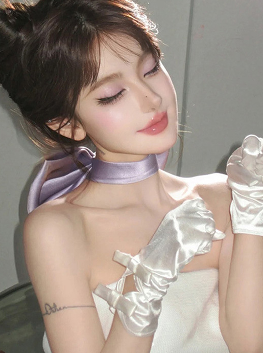 Off-white hollow double bow wedding banquet dinner gloves S6241