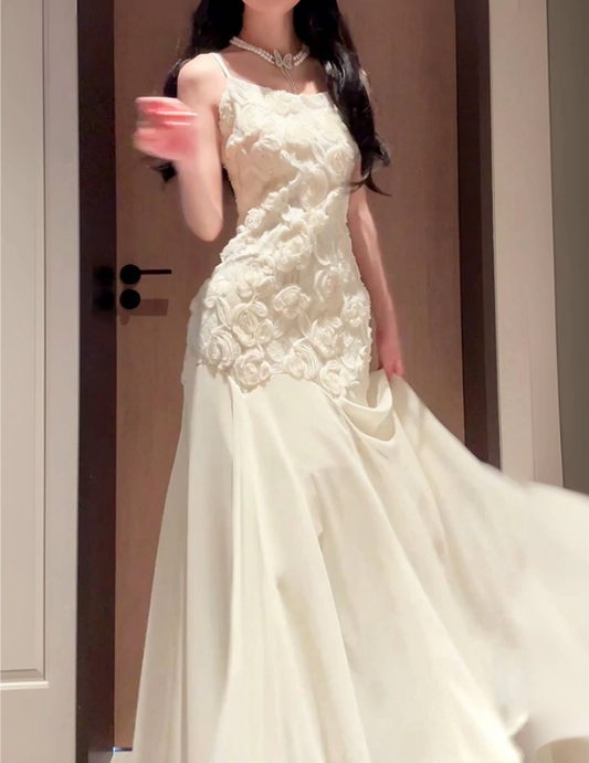 embroidered rose dress mermaid evening dress long party dress S5974