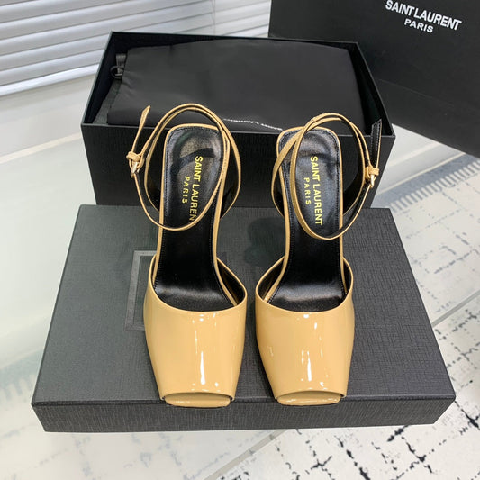 SL FISH MOUTH SANDAL PUMP FLAX POLISHED CALFSKIN