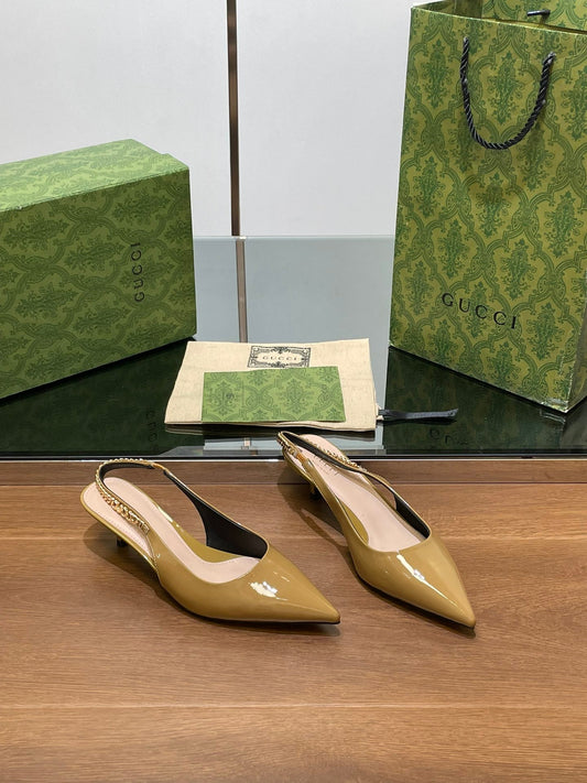 GG HIGH SLINGBACK 4.5 CM IN DIJON YELLOW GLOSSY CALFSKIN