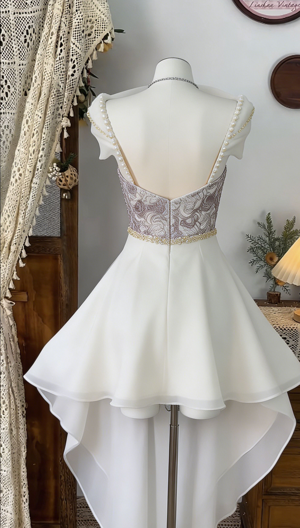 Beauty Homecoming Dress Portrait Hi-Lo Rinestone Back to School Outfits Party Dress D6539